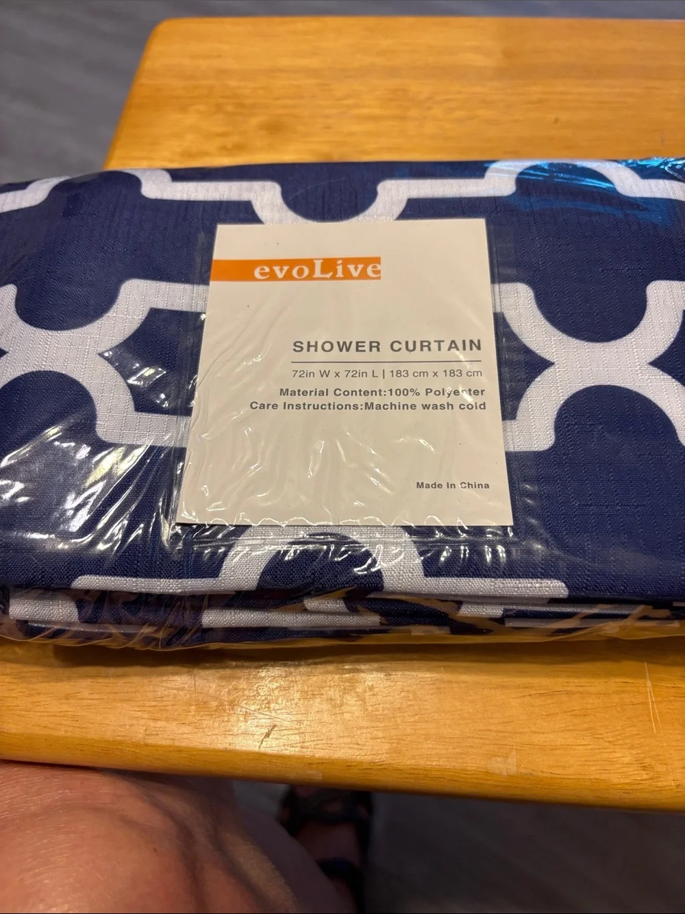 Navy & White Geometric Polyester Shower Curtain